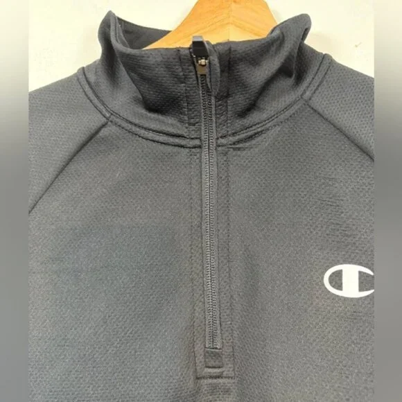 Champion Black Quarter-Zip Pullover Long Sleeve Top Size S - Picture 9 of 10